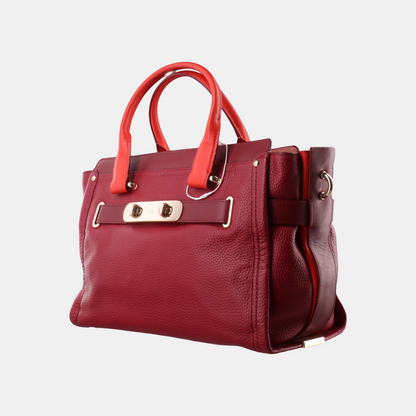 COACH SWAGGER Maroon Cowhide Single Shoulder Bag Handbag Golden hardware Removable shoulder strap-(SKU)-934444817