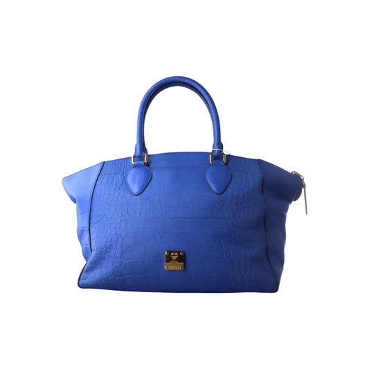 MCM NUOVO Blue Leather Crocodile Print Handbag Golden hardware-(SKU)-14502100