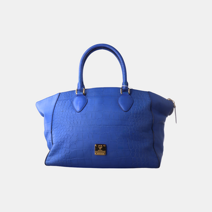 MCM NUOVO Blue Leather Crocodile Print Handbag Golden hardware-(SKU)-14502100
