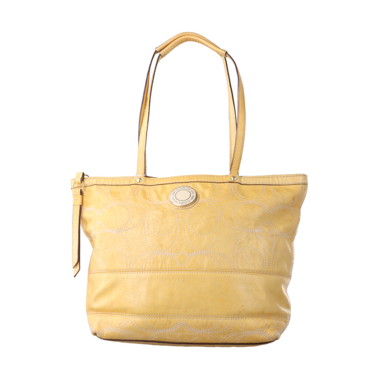 COACH Tote bag Yellow cowhide single shoulder bag Golden hardware-(SKU)-12975729