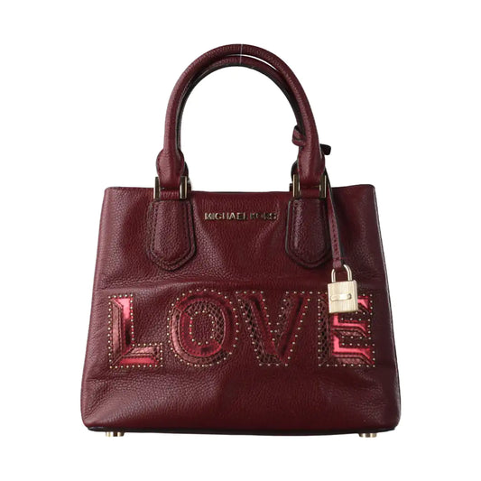 MICHAEL KORS Mercer Burgundy Cowhide Studs Handbag Single Shoulder Bag Crossbody Bag Golden hardware-(SKU)-14232692