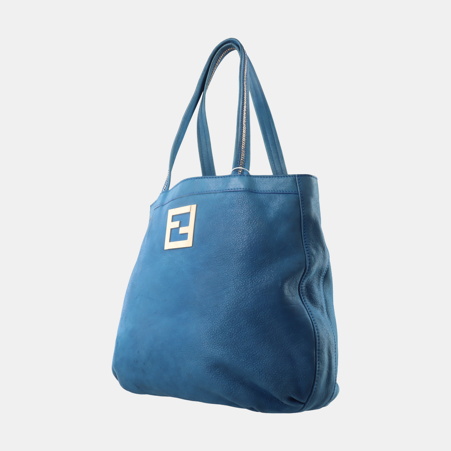 FENDI Tote bag 蓝色牛皮双FShoulder Bag Handbag Silver Hardware-(SKU)-13379414