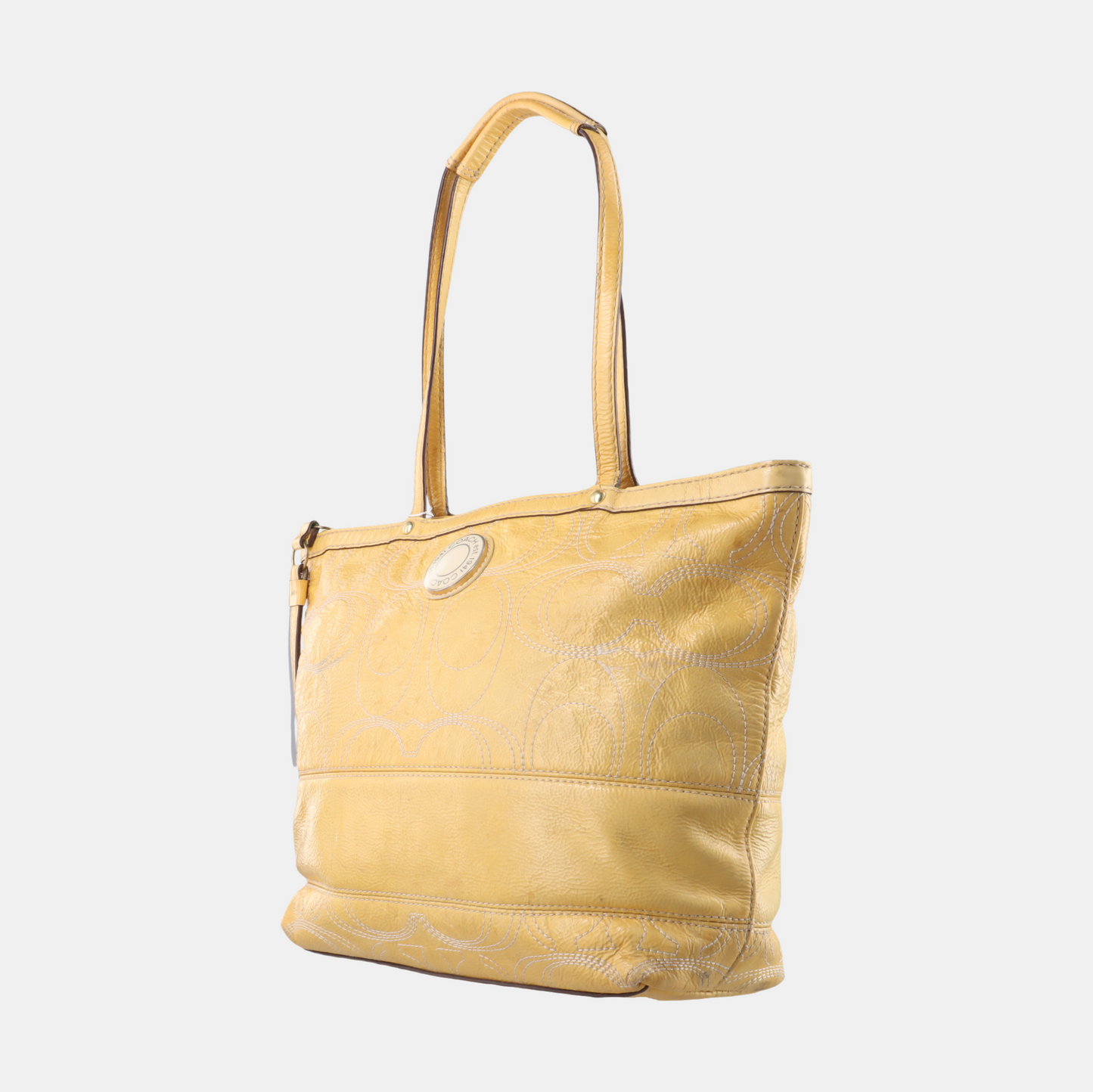 COACH Tote bag Yellow cowhide single shoulder bag Golden hardware-(SKU)-12975729