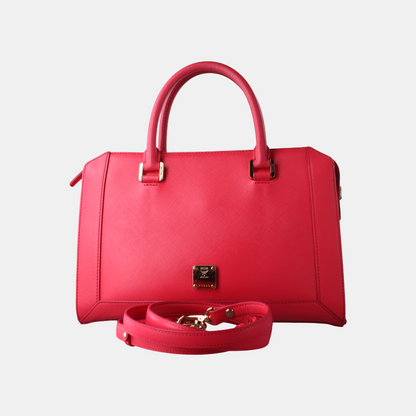 MCM NUOVO Red Leather Embossed Shoulder Bag Tote Bag Crossbody Bag Golden hardware Removable shoulder strap-(SKU)-14100965