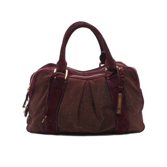 BURBERRY Purple Velvet Leather Tote Bag Golden hardware-(SKU)-12946177