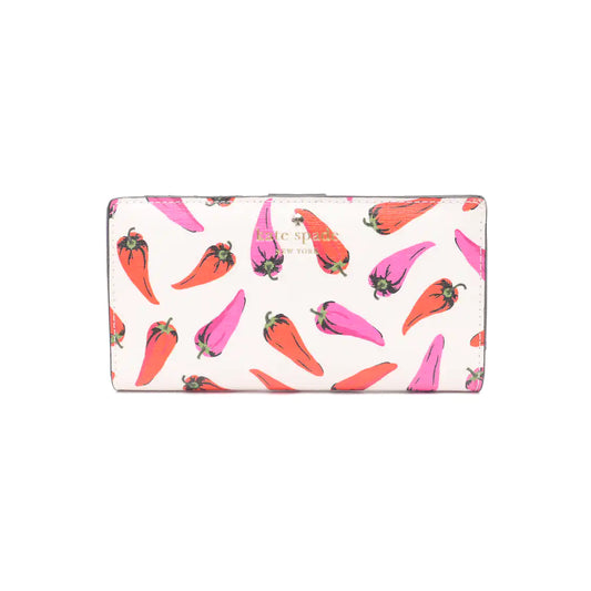 Kate Spade Large size White Leather Printed Wallet Golden hardware-(SKU)-13275737