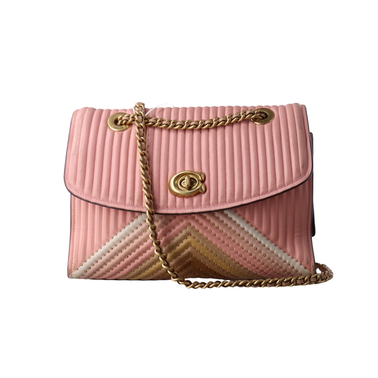 COACH PARKER 26 Pink Leather Stud Quilted Crossbody Shoulder Bag Golden hardware-(SKU)-929655469