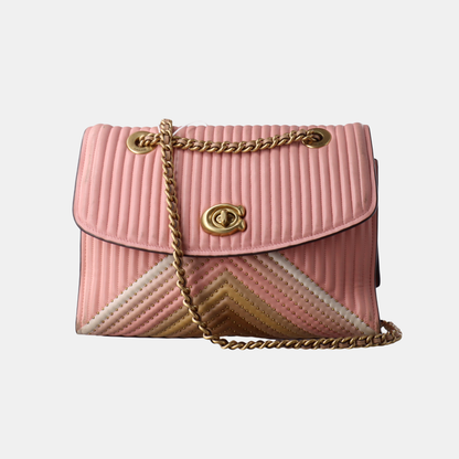 COACH PARKER 26 Pink Leather Stud Quilted Crossbody Shoulder Bag Golden hardware-(SKU)-929655469