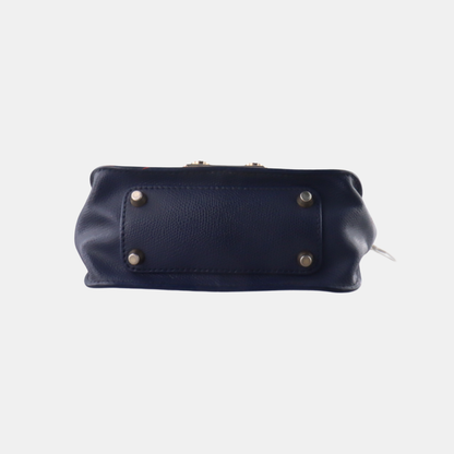 FURLA Metropolis Dark Blue Leather Grooved Handbag with Sling and Shoulder Golden hardware-(SKU)-929659818
