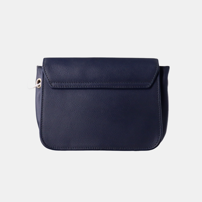 FURLA Metropolis Dark Blue Leather Grooved Handbag with Sling and Shoulder Golden hardware-(SKU)-929659818