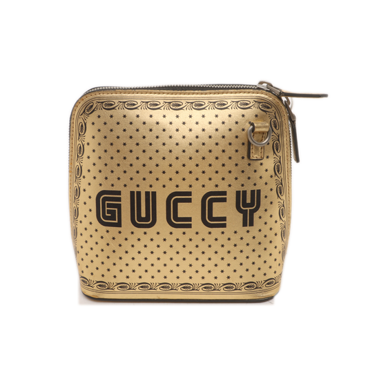 GUCCI Gucci x Sega Champagne Cowhide Printed Crossbody Bag Shoulder Bag Silver Hardware Removable shoulder strap-(SKU)-930001386