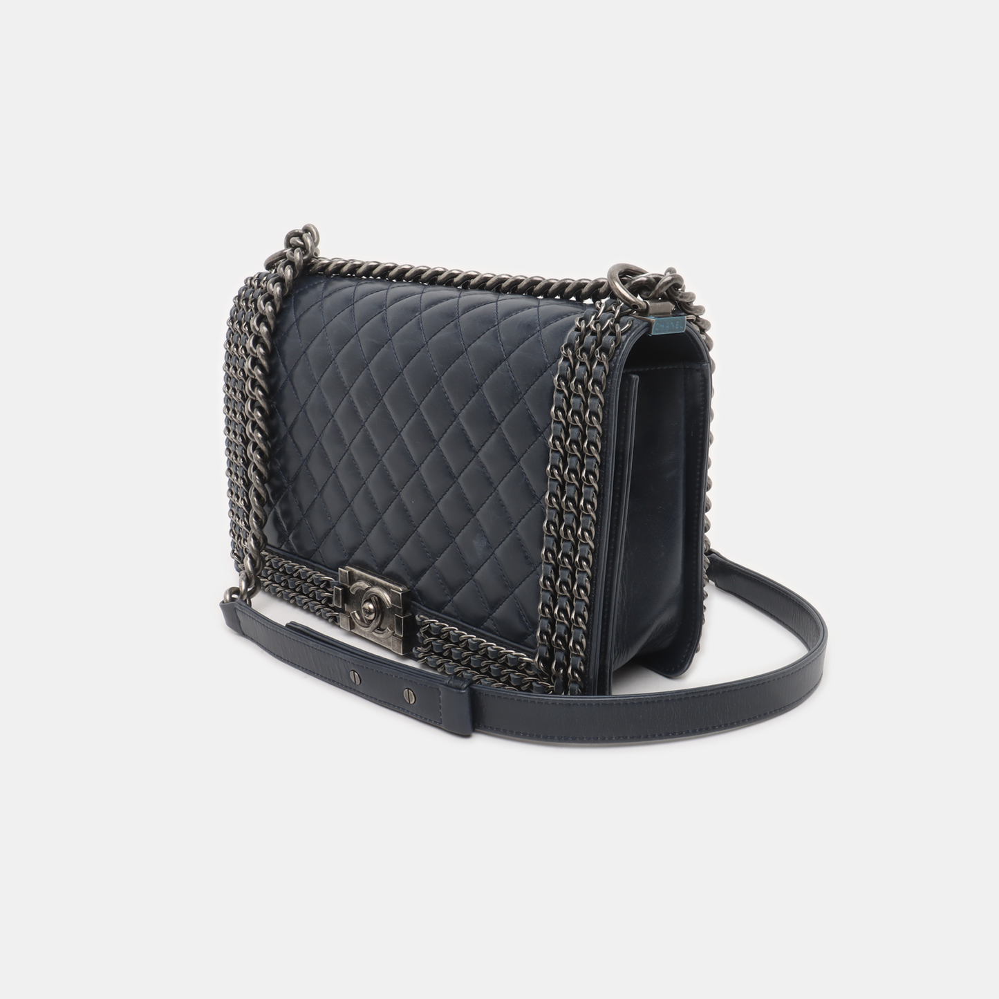 CHANEL BOY CHANEL Large Dark Blue Calfskin Quilted Shoulder Bag Backpack with Detachable Strap Rhodium Hardware 21 Compartments-(SKU)-931094440