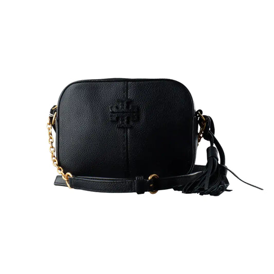 TORY BURCH Mcgraw Black Leather Fringe Crossbody Bag Single Shoulder Bag Tote Bag Golden hardware-(SKU)-931155501