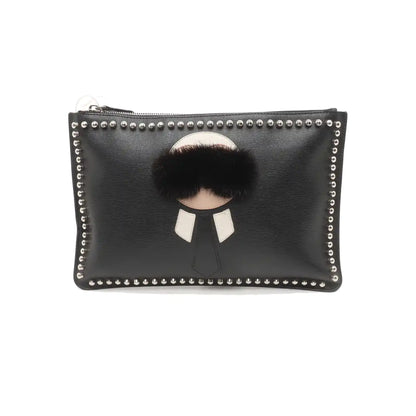 FENDI Karlito Black Leather Studs Handbag Silver Hardware-(SKU)-934933009