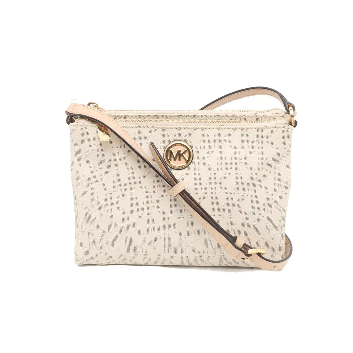 MICHAEL KORS White coated canvas vintage crossbody bag shoulder bag Golden hardware-(SKU)-934664415