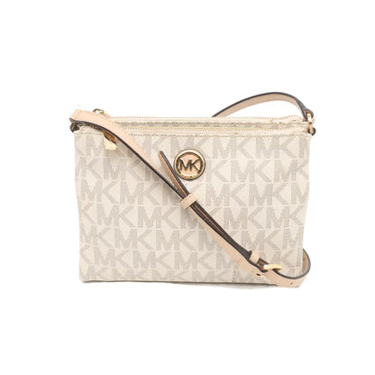 MICHAEL KORS White coated canvas vintage crossbody bag shoulder bag Golden hardware-(SKU)-934664415