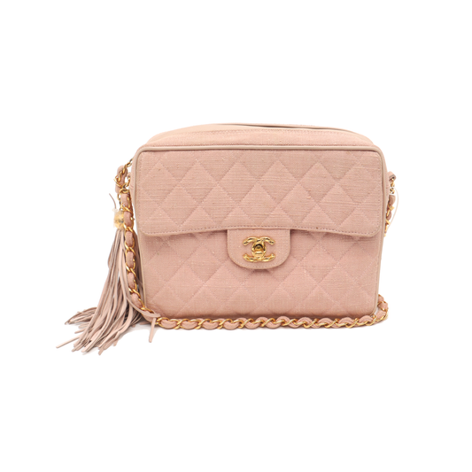 CHANEL VINTAGE HOUSE Pink Canvas Quilted Matelassé Shoulder Bag Crossbody Bag Golden Hardware Vintage-(SKU)-935345202