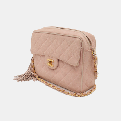 CHANEL VINTAGE HOUSE Pink Canvas Quilted Matelassé Shoulder Bag Crossbody Bag Golden Hardware Vintage-(SKU)-935345202