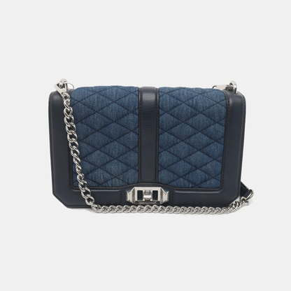 REBECCA MINKOFF Love  Blue Leather Quilted Crossbody Shoulder Bag Silver Hardware Removable shoulder strap-(SKU)-935256758