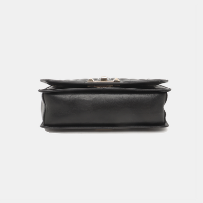 REBECCA MINKOFF Love  Black leather quilted crossbody single shoulder bag Golden hardware Removable shoulder strap-(SKU)-935256767