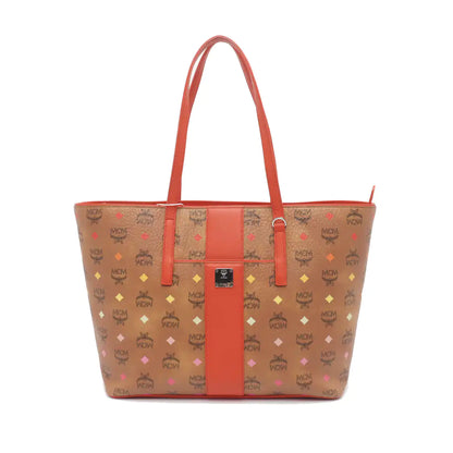 MCM ANYA Medium size Cognac Coated Canvas Monogrammed Single Shoulder Bag Tote Silver Hardware-(SKU)-936157211