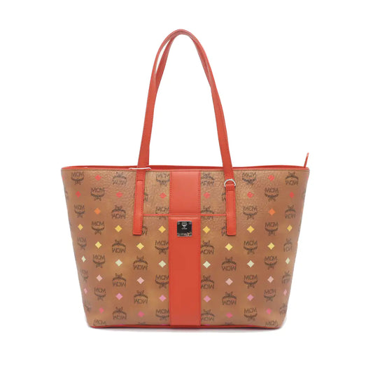 MCM ANYA Medium size Cognac Coated Canvas Monogrammed Single Shoulder Bag Tote Silver Hardware-(SKU)-936157211