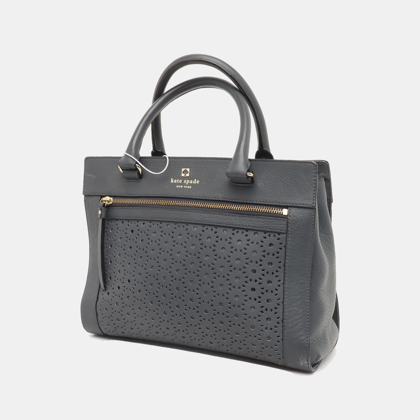 Kate Spade Tote bag Dark blue leather cutout single shoulder bag Golden hardware Removable shoulder strap-(SKU)-936488980