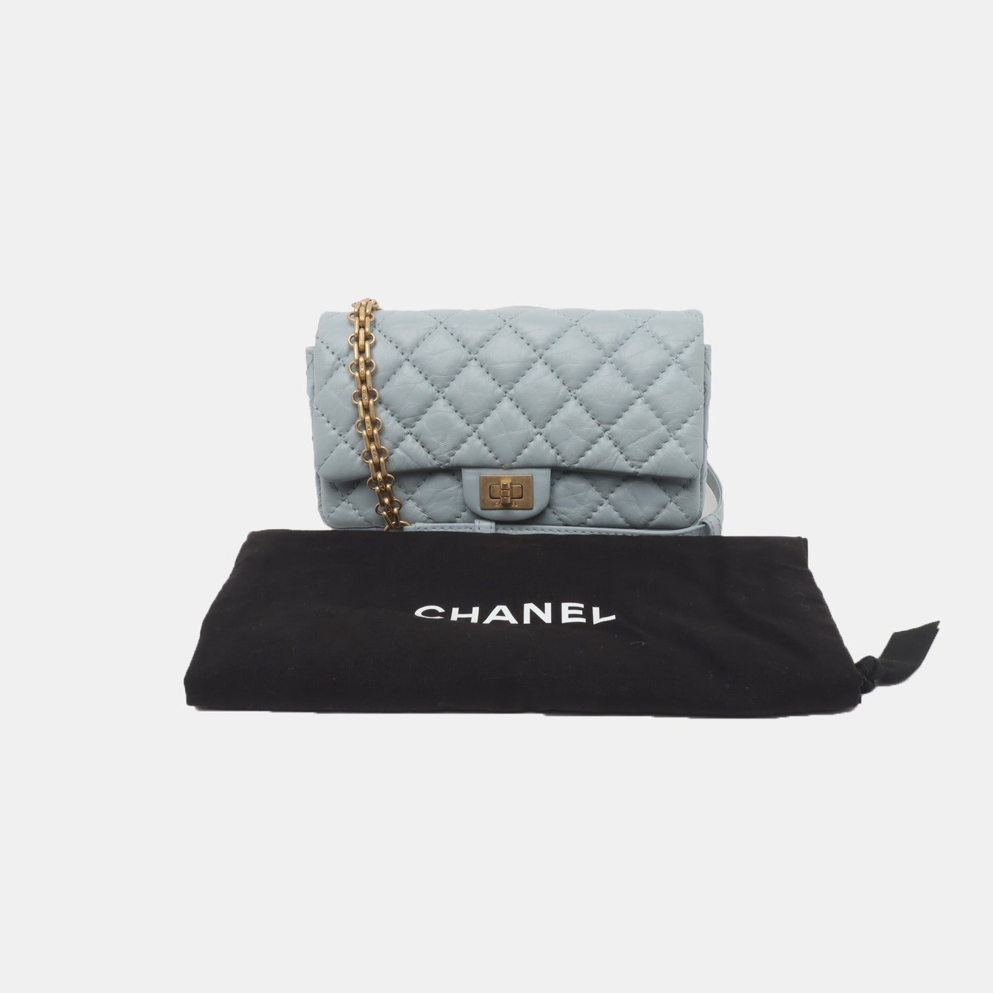 CHANEL 2.55 Blue Calfskin Quilted Intrecciato Fanny Pack, Crossbody Bag, Shoulder Bag, Golden Hardware, 27 Clasp-(SKU)-937072296