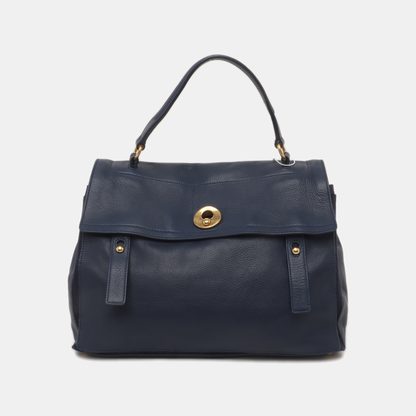 YSL MUSE TWO Dark Blue Cowhide Studs Handbag Golden hardware-(SKU)-939599133