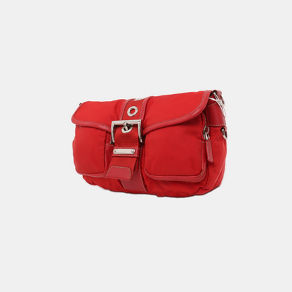 PRADA Red Nylon Single Shoulder Bag Silver Hardware Removable shoulder strap-(SKU)-939884646