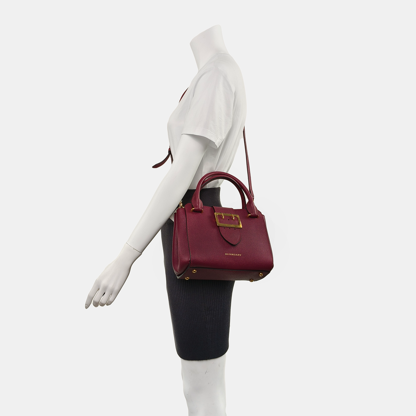 BURBERRY Buckle Burgundy Leather Single Shoulder Bag Golden hardware Removable shoulder strap-(SKU)-940108439