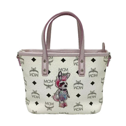 MCM ANYA mini White coated canvas old floral rabbit single shoulder bag Silver Hardware Removable shoulder strap-(SKU)-940066855