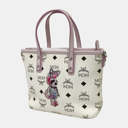 MCM ANYA mini White coated canvas old floral rabbit single shoulder bag Silver Hardware Removable shoulder strap-(SKU)-940066855