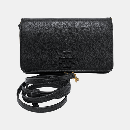 TORY BURCH Taylor Black leather crossbody bag handbag Golden hardware Removable shoulder strap-(SKU)-940612898
