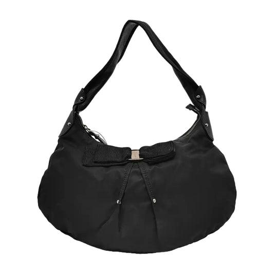 FERRAGAMO Tote bag Black Nylon Shoulder Bag with Shoulder Strap Silver Hardware-(SKU)-940963358