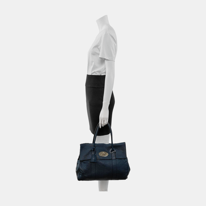 Mulberry Bayswater  Large size Dark Blue Cowhide Handbag Single Shoulder Bag Golden hardware-(SKU)-940347646