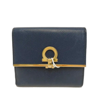 FERRAGAMO Gancio Blue Cowhide Embossed Wallet Golden hardware-(SKU)-942092441