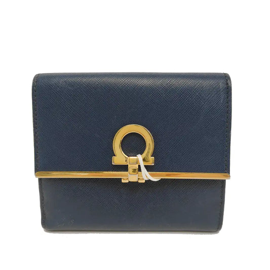 FERRAGAMO Gancio Blue Cowhide Embossed Wallet Golden hardware-(SKU)-942092441