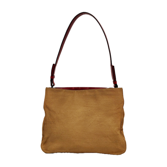PRADA Tote bag Caramel Fabric Single Shoulder Bag, Handbag Silver Hardware-(SKU)-941849389