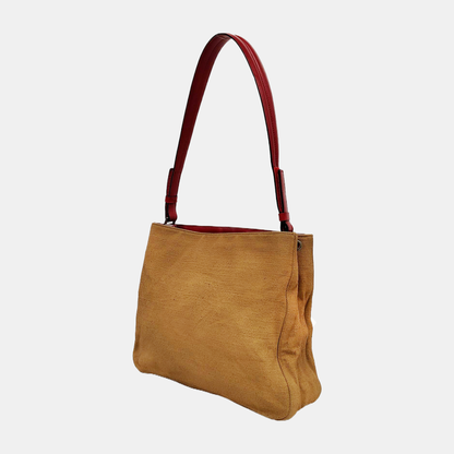 PRADA Tote bag Caramel Fabric Single Shoulder Bag, Handbag Silver Hardware-(SKU)-941849389