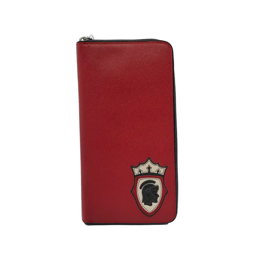 PRADA Red Leather Embossed Wallet Silver Hardware-(SKU)-942851386