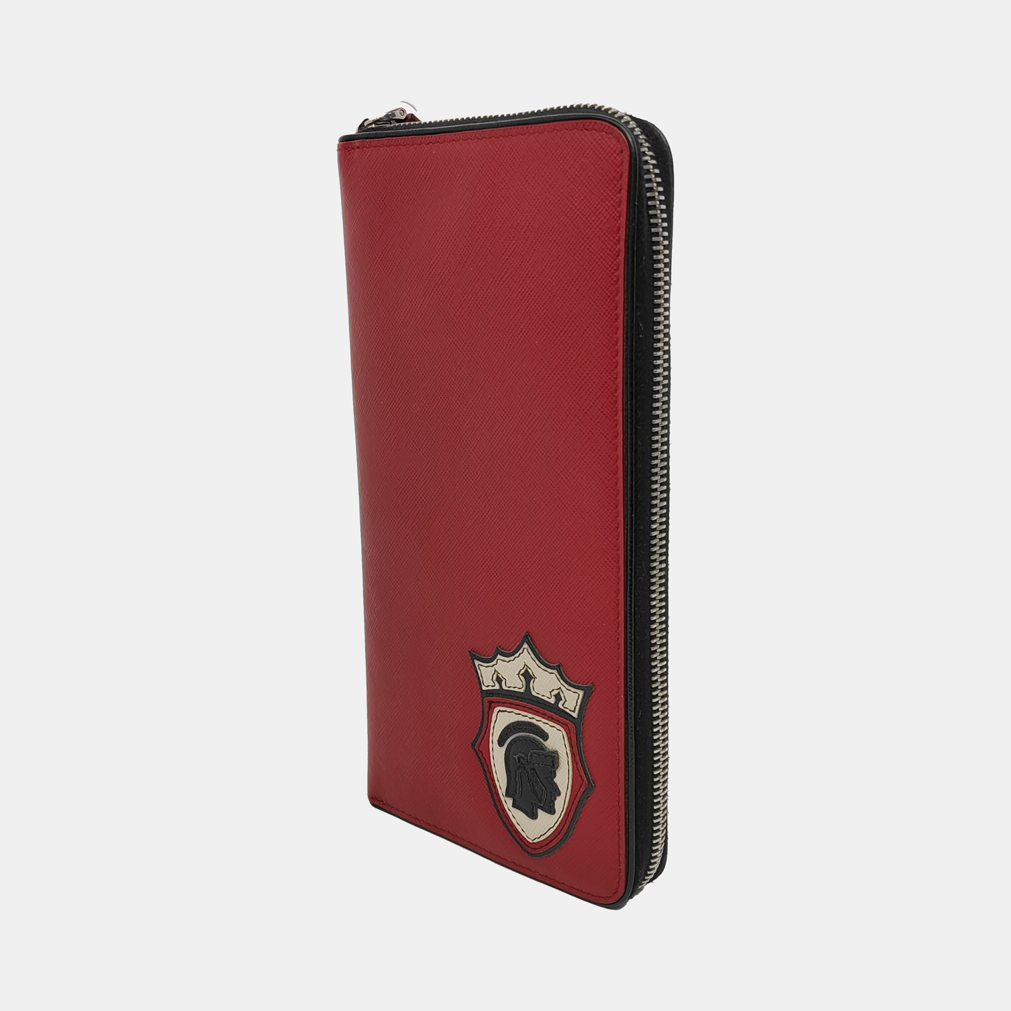 PRADA Red Leather Embossed Wallet Silver Hardware-(SKU)-942851386