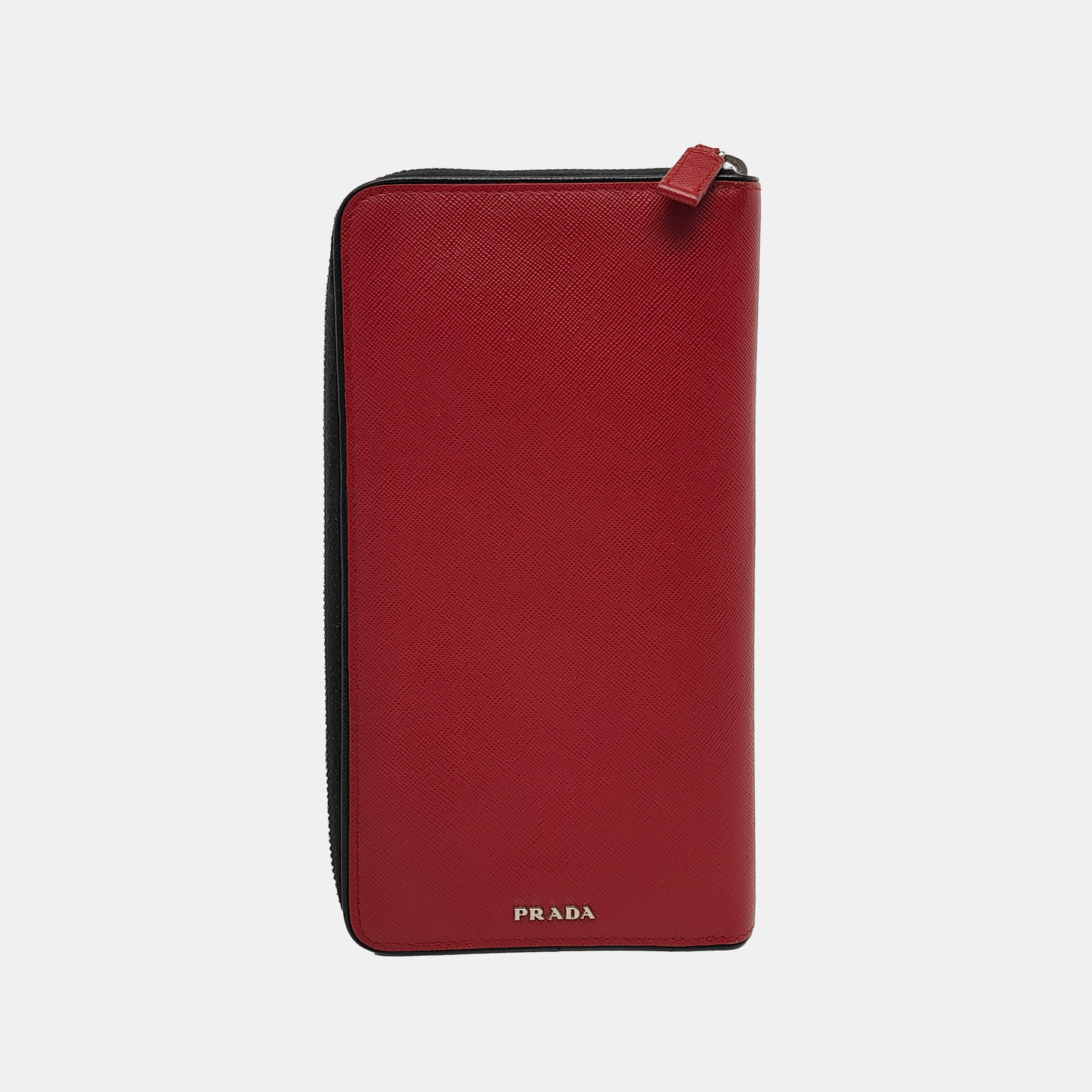 PRADA Red Leather Embossed Wallet Silver Hardware-(SKU)-942851386