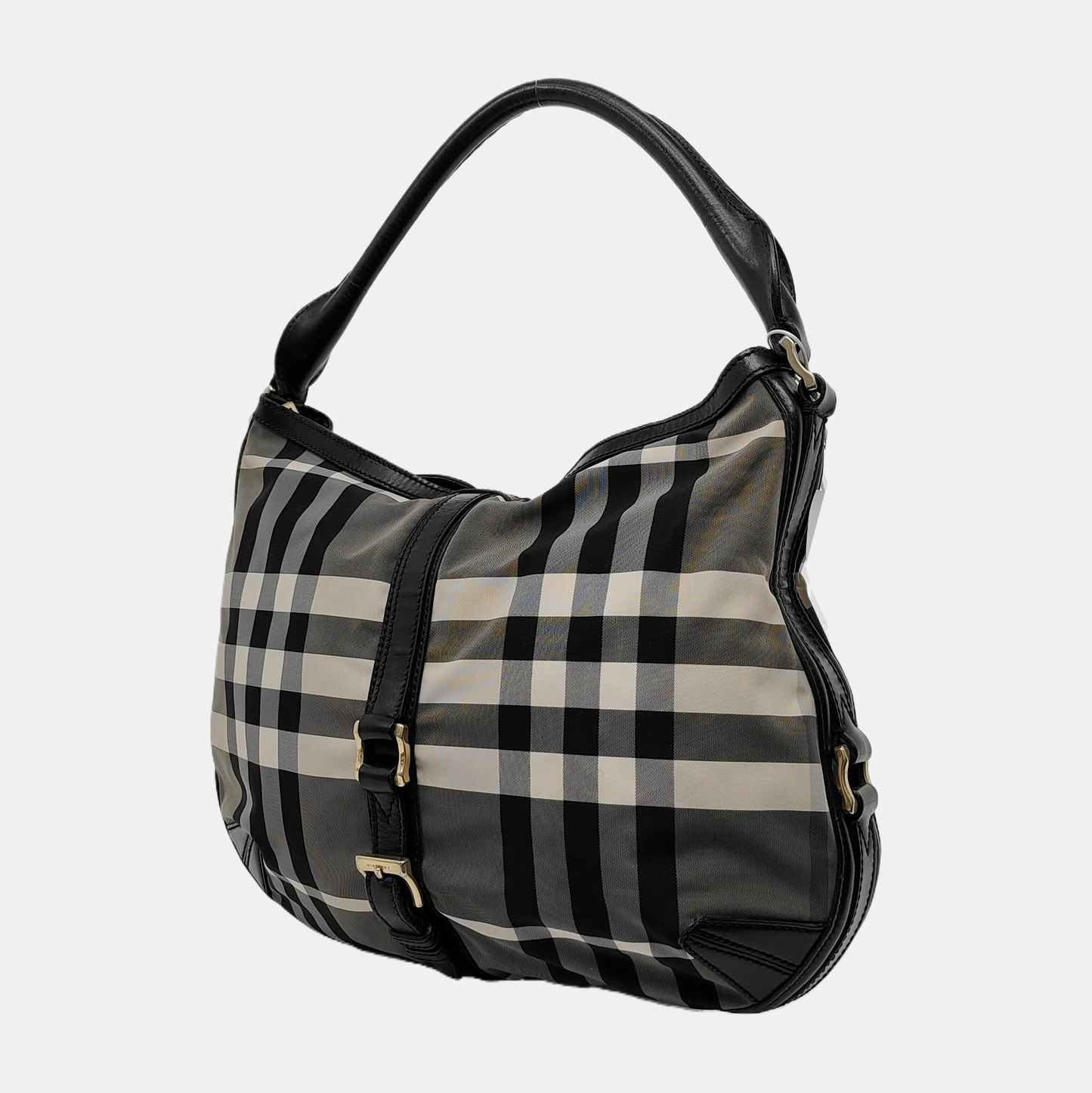 BURBERRY Gray Nylon Battle Horse Plaid Single Shoulder Bag Golden hardware-(SKU)-943189474
