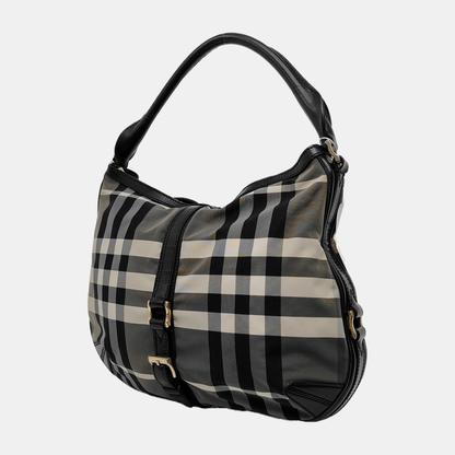 BURBERRY Gray Nylon Battle Horse Plaid Single Shoulder Bag Golden hardware-(SKU)-943189474