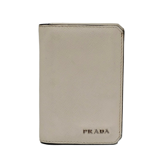 PRADA White Cowhide Crosshatch Card Case Silver Hardware-(SKU)-943649061