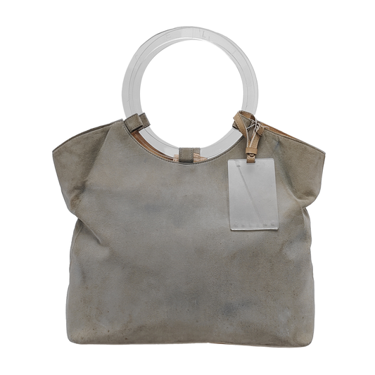 CELINE Light Gray Suede Tote Handbag Silver Hardware-(SKU)-943652504