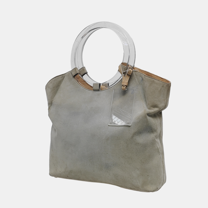 CELINE Light Gray Suede Tote Handbag Silver Hardware-(SKU)-943652504