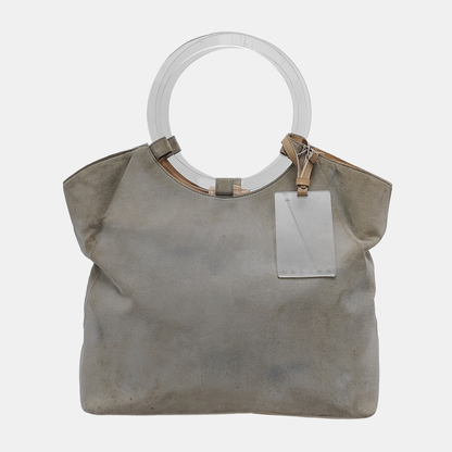 CELINE Light Gray Suede Tote Handbag Silver Hardware-(SKU)-943652504