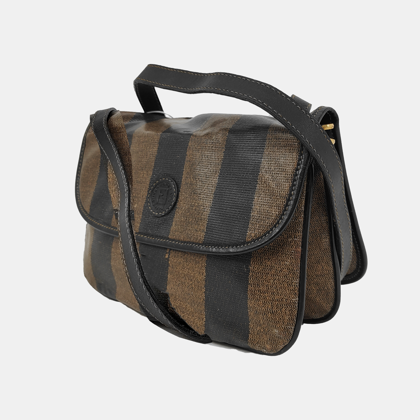 FENDI Pequin Brown Coated Canvas Relief Single Shoulder Bag Crossbody Bag Golden hardware-(SKU)-943935184